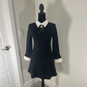 Peter Pan Collared Dress, White and Black Contrast
